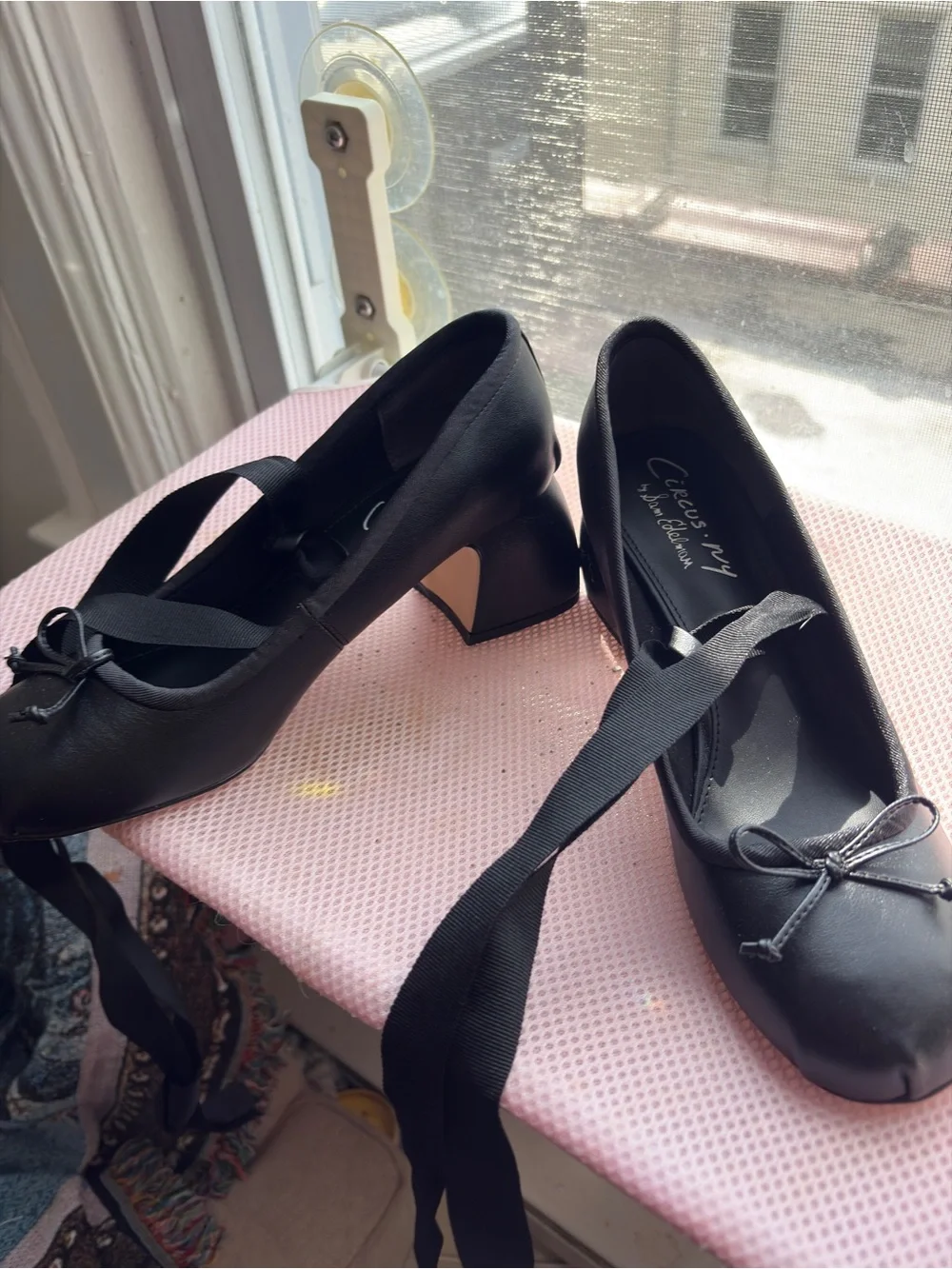 Sam Edelman Della Black Nappa Leather Ballerina Heels